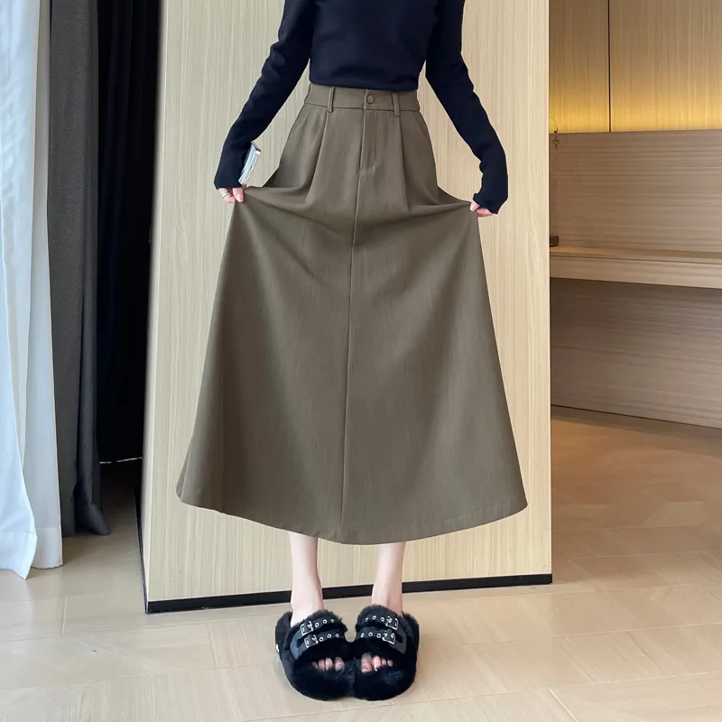 SITOL Casual Long Skirts Women's Coffee-4