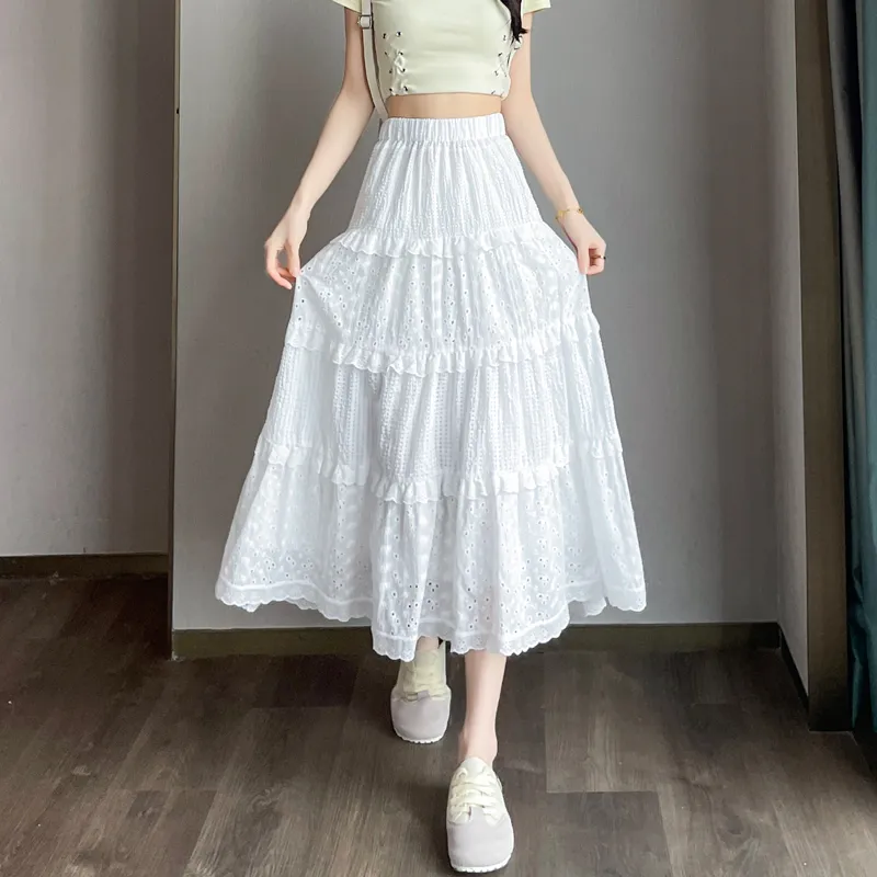 SITOL Casual Long Skirts Women's White-3