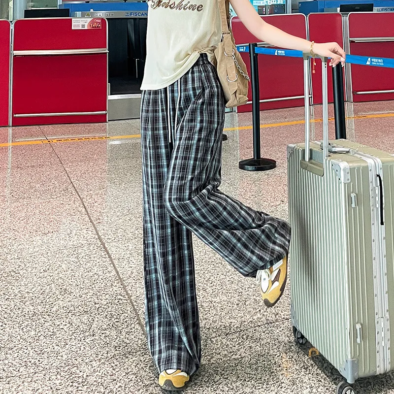 SITOL Casual Pants Women's Blue Coffee Plaid-5