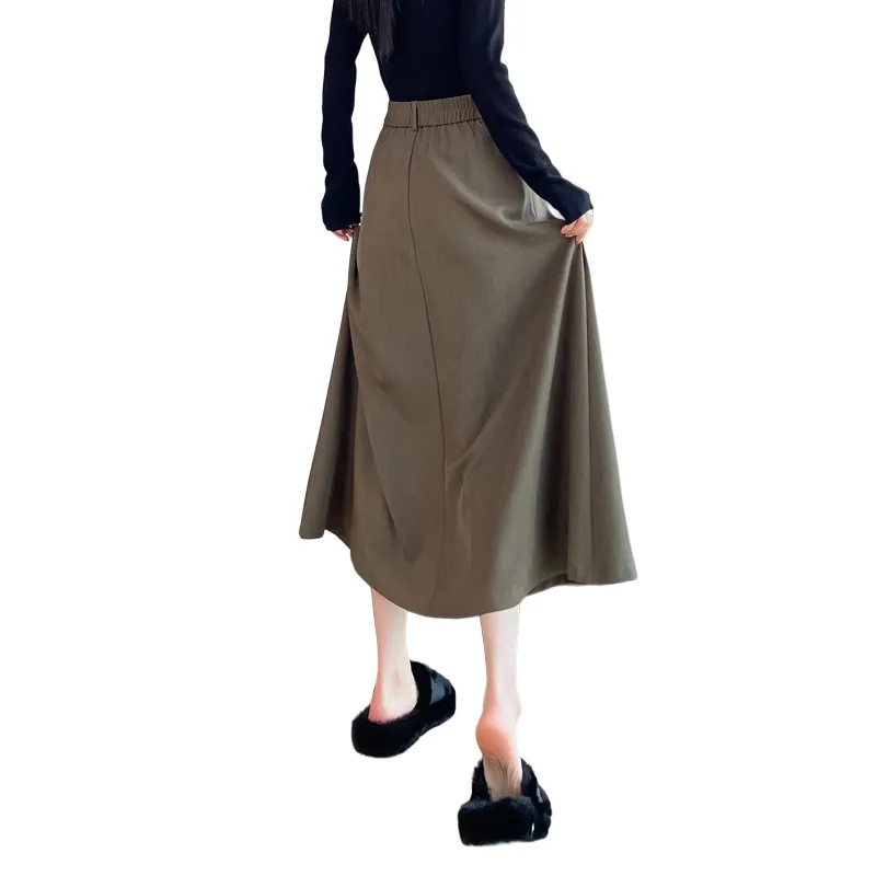 SITOL Casual Long Skirts Women's Coffee-1