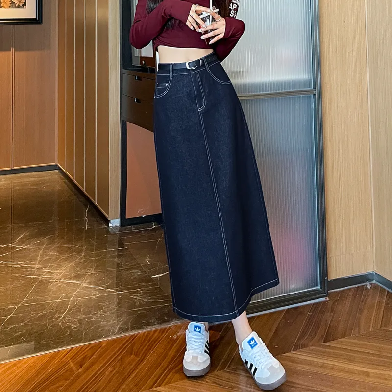 SITOL Denim Long Skirts Women's Blue-4