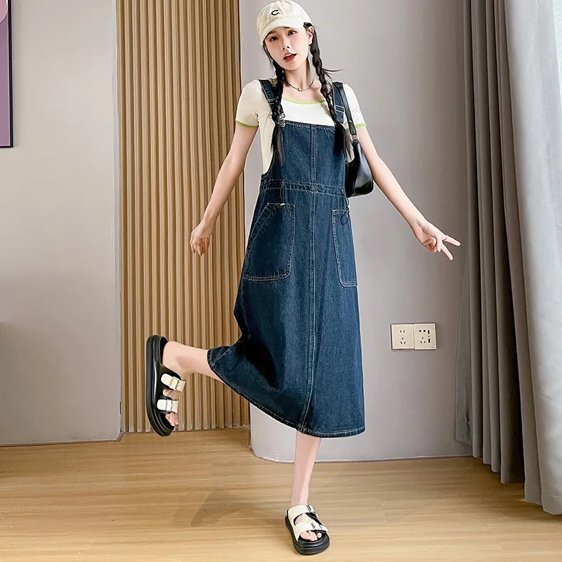 SITOL Denim Long Skirts Women's Blue-2