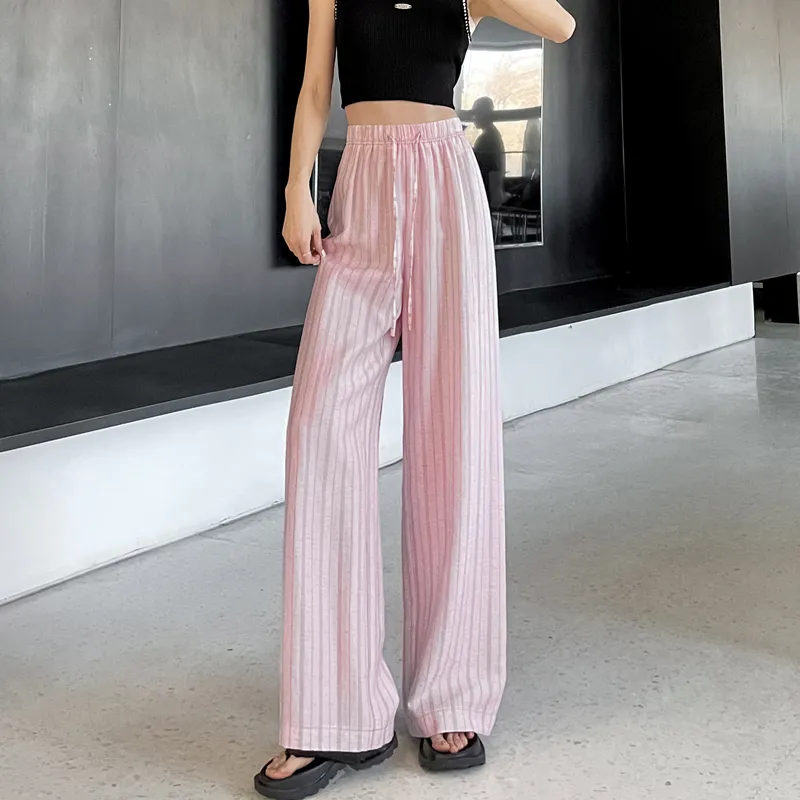 SITOL Casual Pants Women's Pink Stripe-3