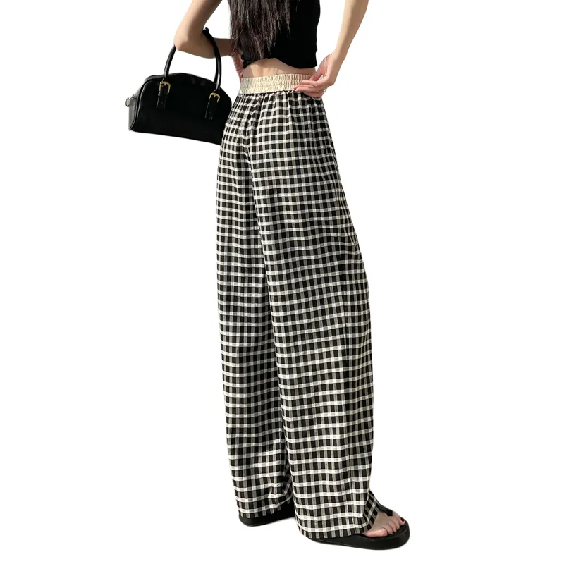 SITOL Casual Pants Women's Black White Plaid-1