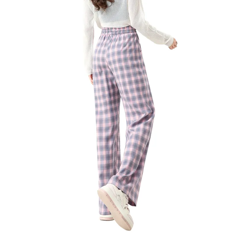 SITOL Casual Pants Women's Pink Plaid-1