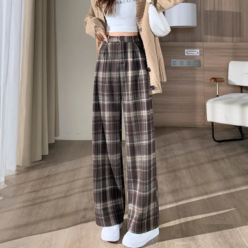 SITOL Casual Pants Women's Khaki Plaid-5