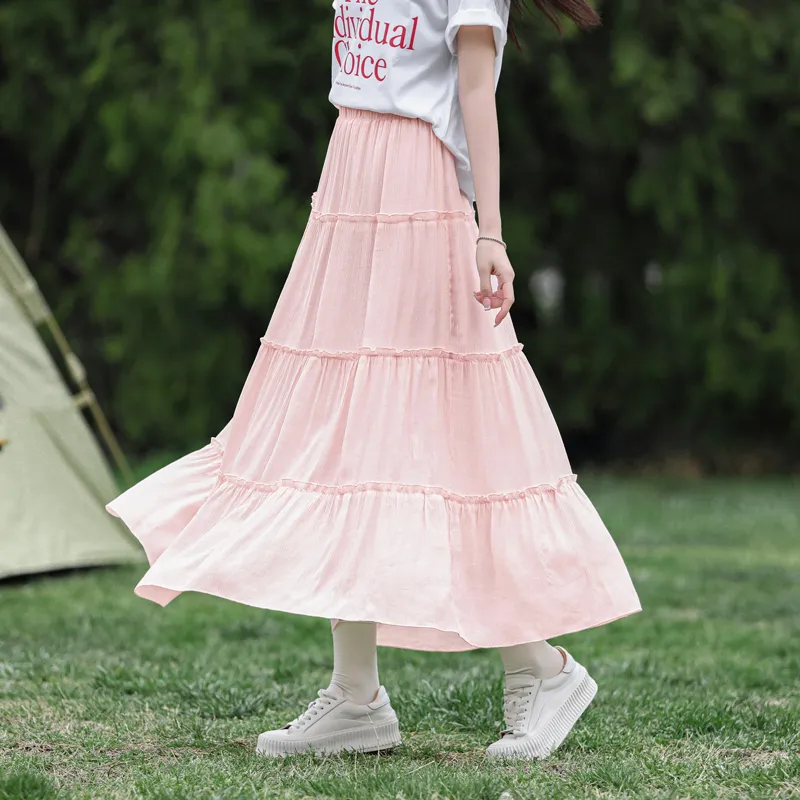 SITOL Casual Long Skirts Women's Pink-4