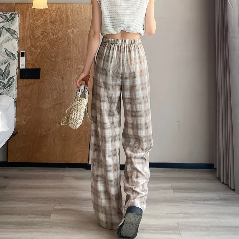 SITOL Casual Pants Women's Coffee Plaid-13
