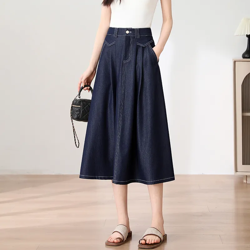 SITOL Denim Short Skirts Women's Dark Blue-3