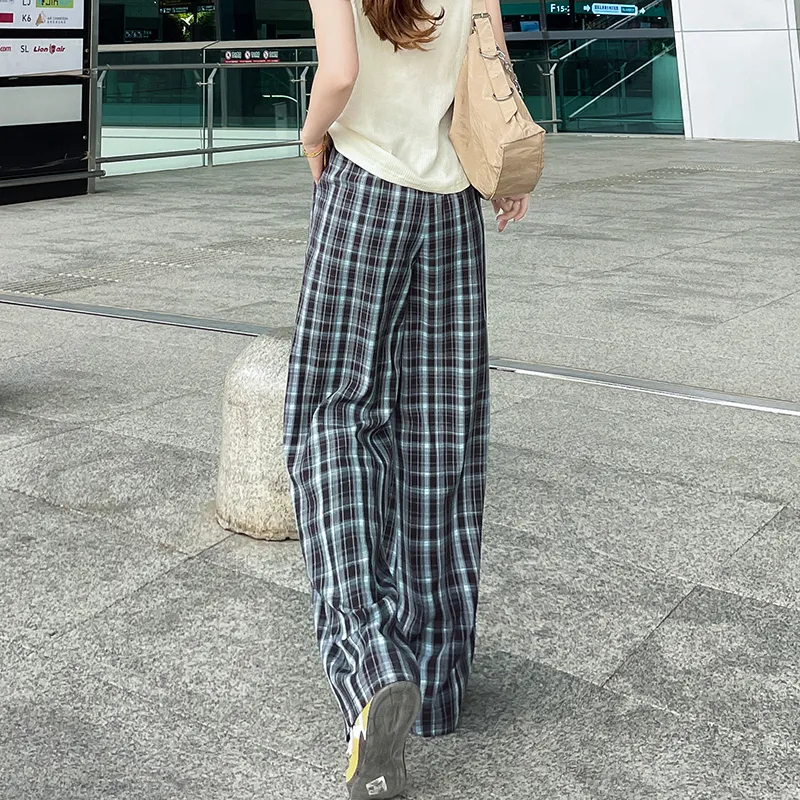 SITOL Casual Pants Women's Blue Coffee Plaid-6