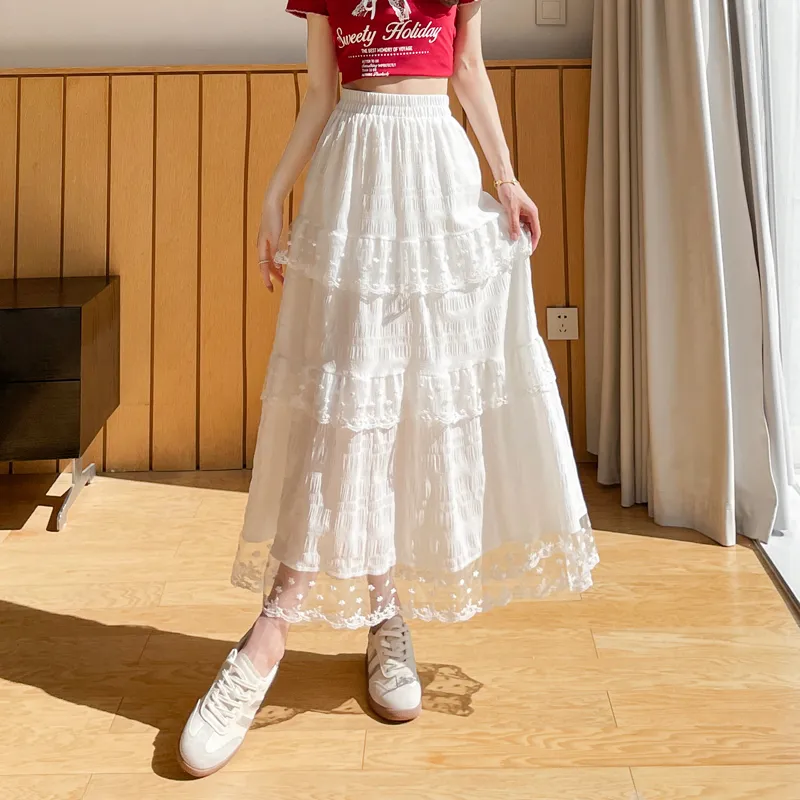 SITOL Casual Long Skirts Women's White-4