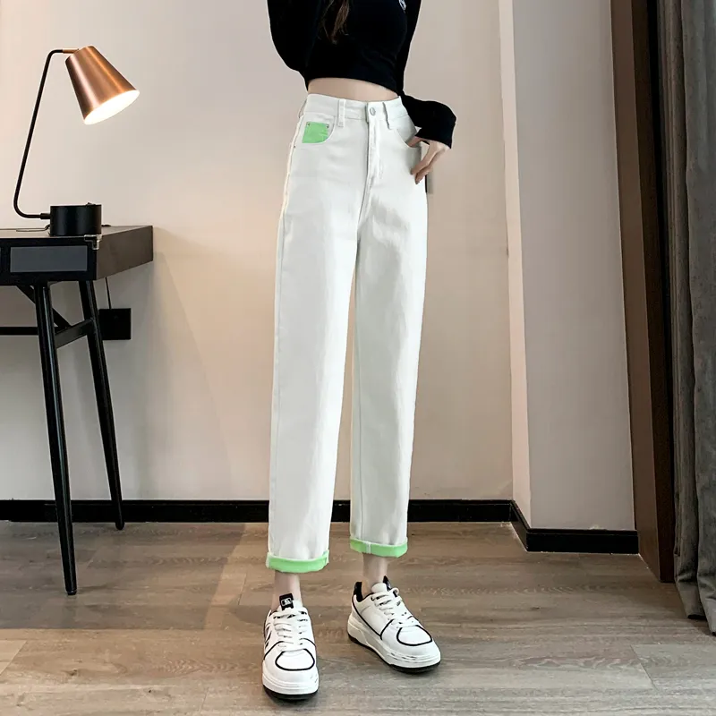 SITOL Jeans Women's White Green-3