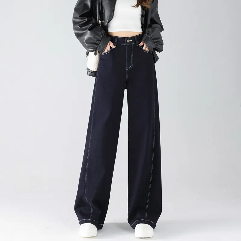SITOL Jeans Women's Dark Blue Thin Fleece-6