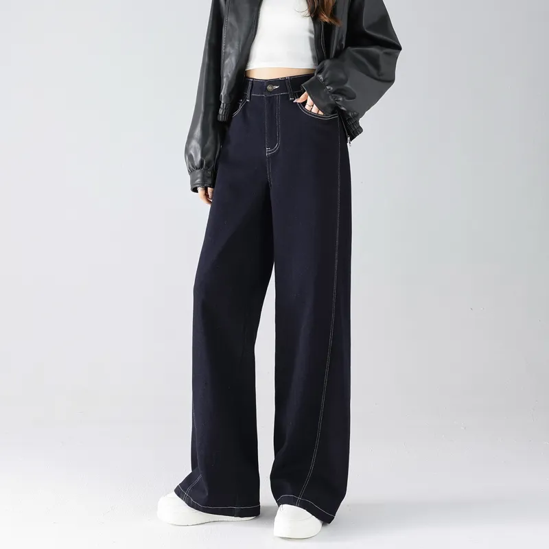 SITOL Jeans Women's Dark Blue Thin Fleece-5