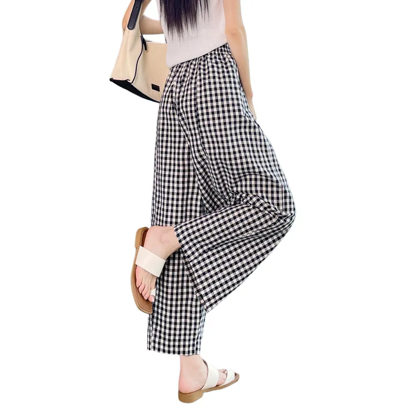 SITOL Casual Pants Women's Black White Plaid-1