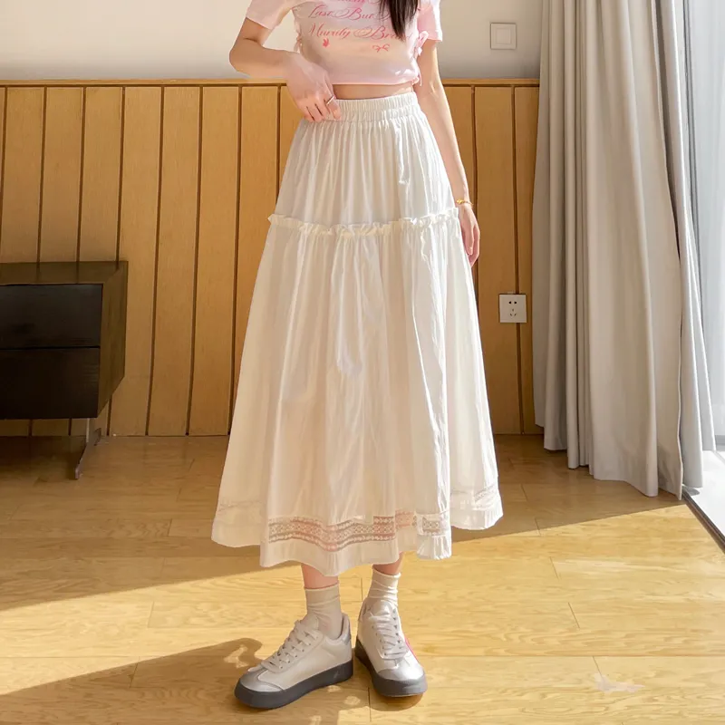 SITOL Casual Long Skirts Women's White-5