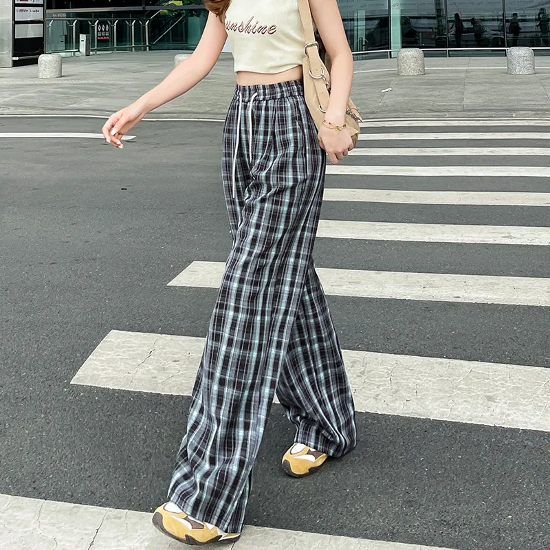 SITOL Casual Pants Women's Blue Coffee Plaid-4
