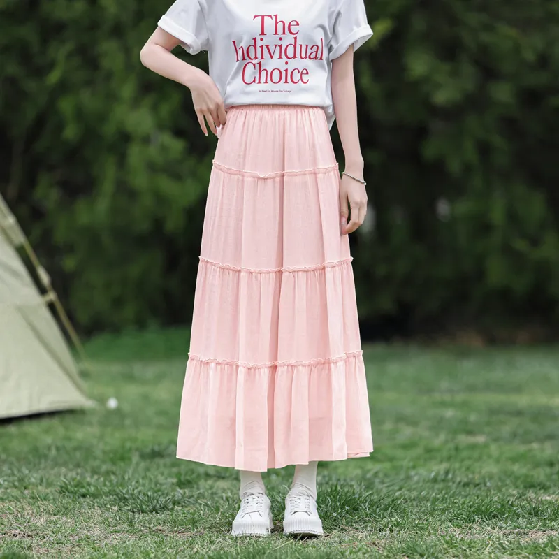 SITOL Casual Long Skirts Women's Pink-2