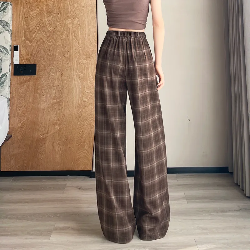 SITOL Casual Pants Women's Coffee Plaid-6