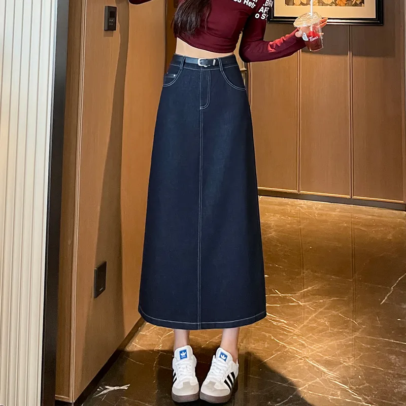 SITOL Denim Long Skirts Women's Blue-2