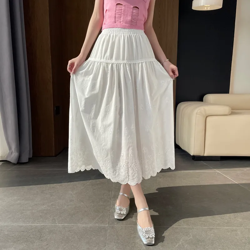 SITOL Casual Long Skirts Women's White-5