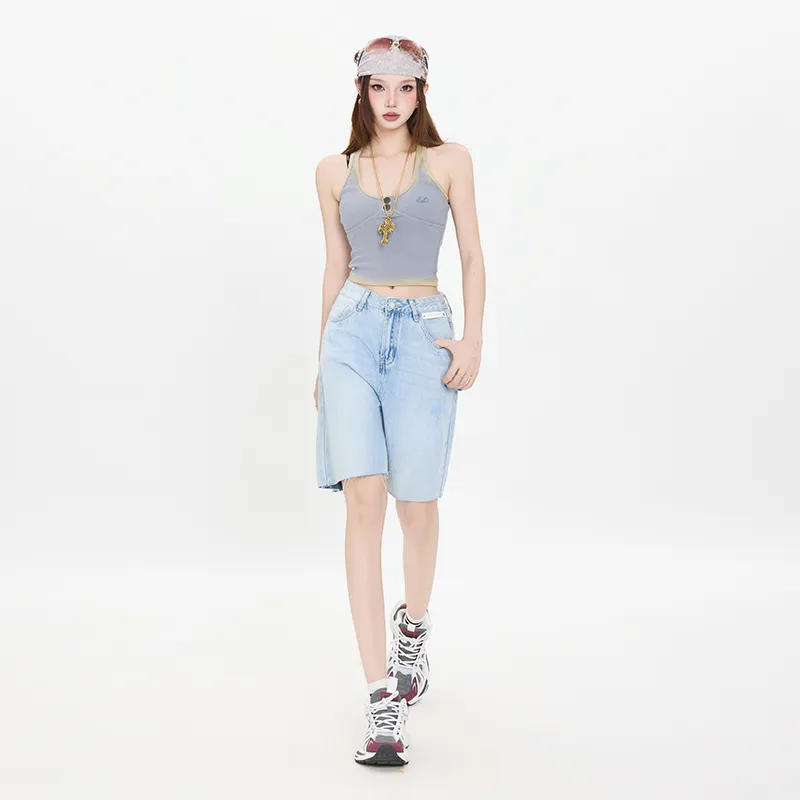 OROI Denim Shorts Women's Light Blue Five Button-5