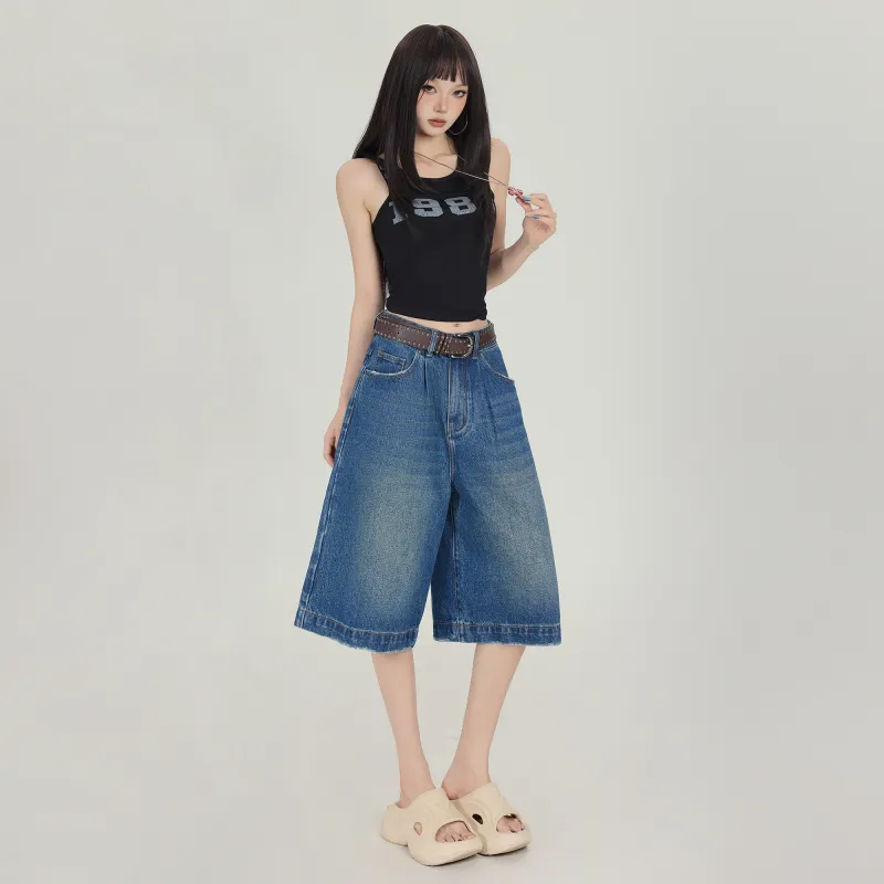 OROI Denim Shorts Women's Blue Capri-4