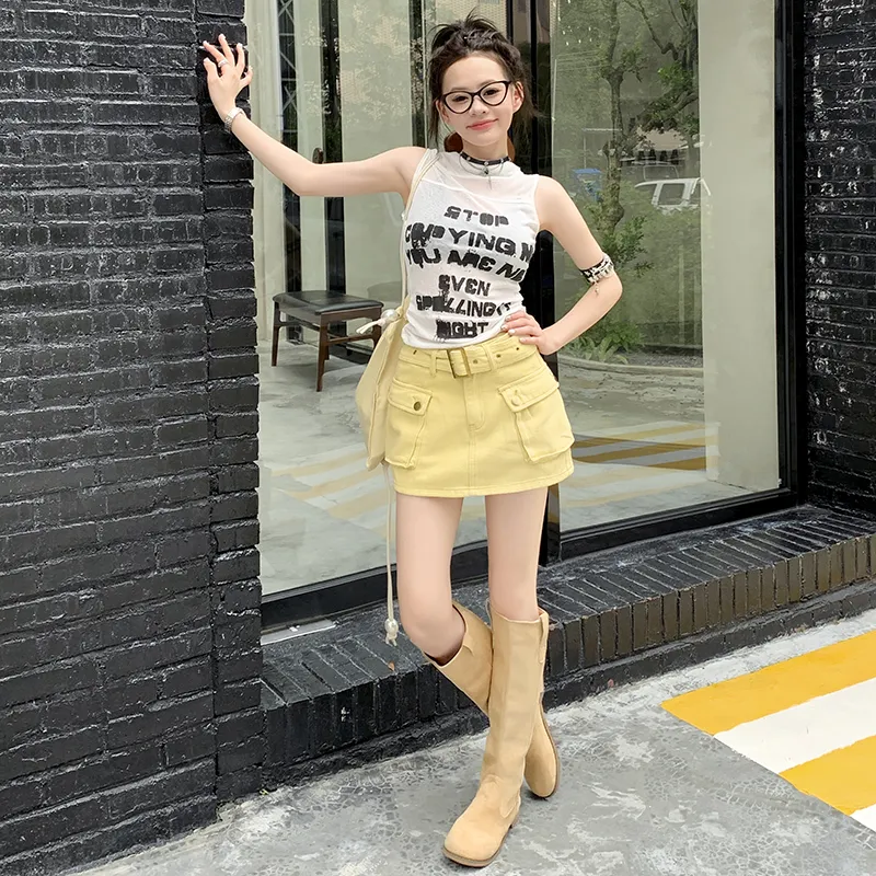 OROI Cargo Short Skirts Women's Egg Yellow-5
