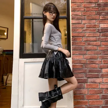 OROI Leather Short Skirts Women's Black