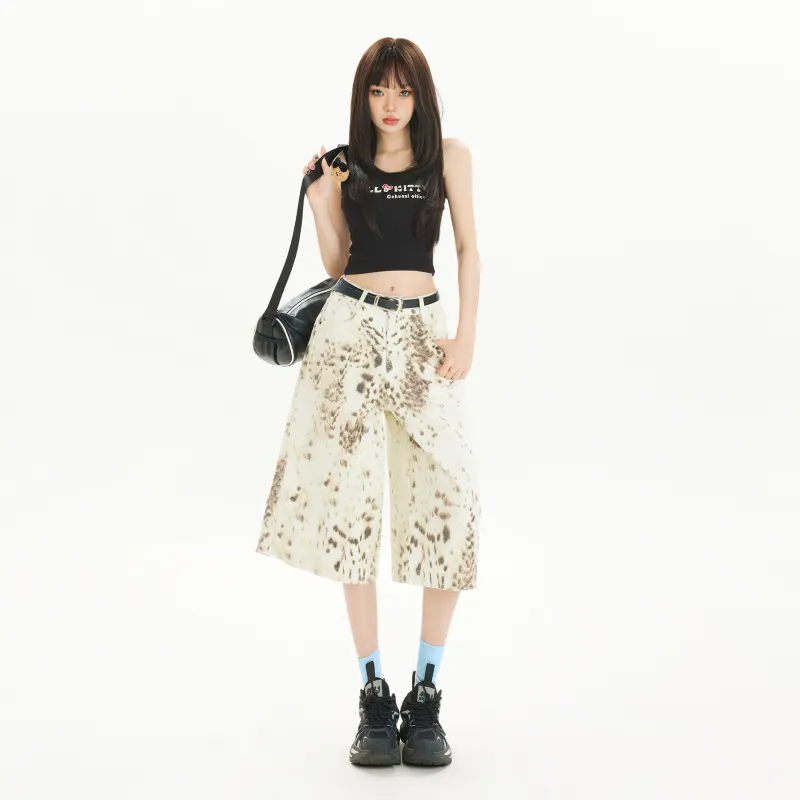 OROI Denim Shorts Women's Leopard Print Seven Quarter-3