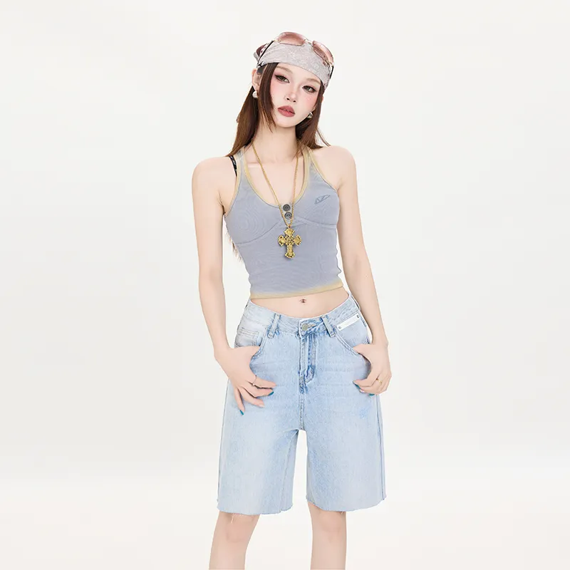 OROI Denim Shorts Women's Light Blue Five Button-6