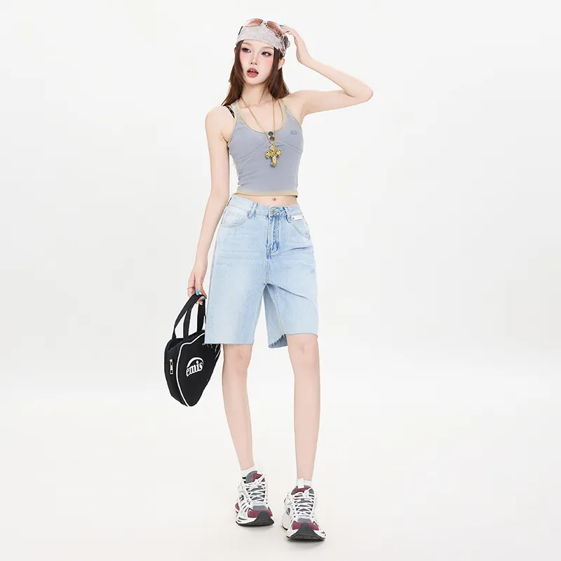 OROI Denim Shorts Women's Light Blue Five Button-4