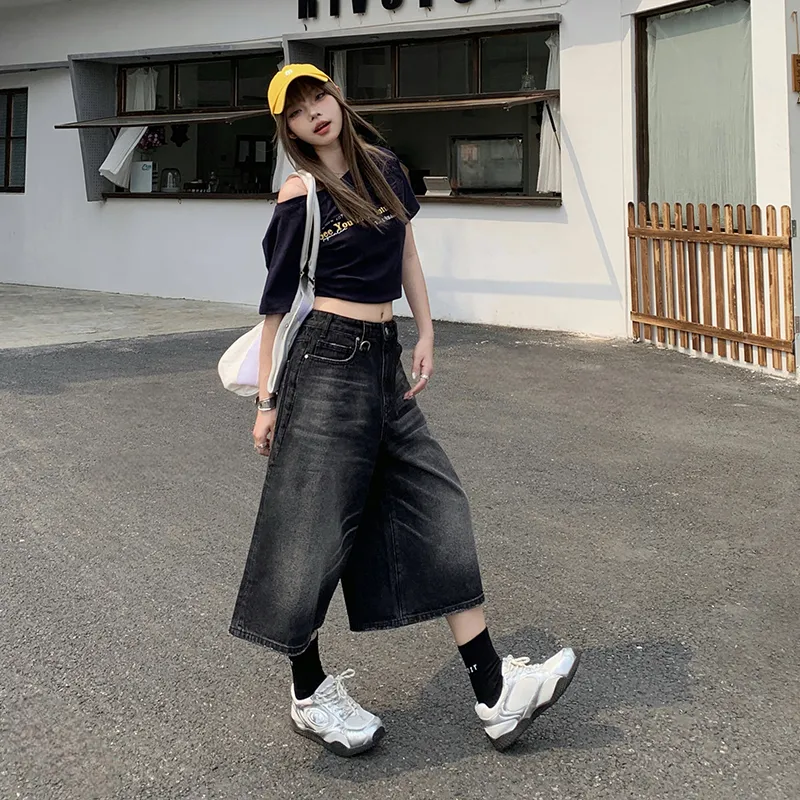 OROI Denim Shorts Women's Black Gray Cropped-6