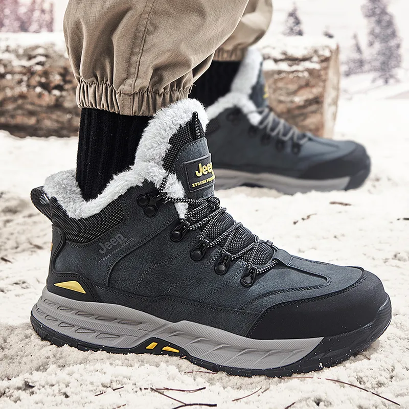 Jeep Fleece Lined Collection Warm Anti Slip And Wear Resistant Mid Top Outdoor Shoes Men's Black Gray-6