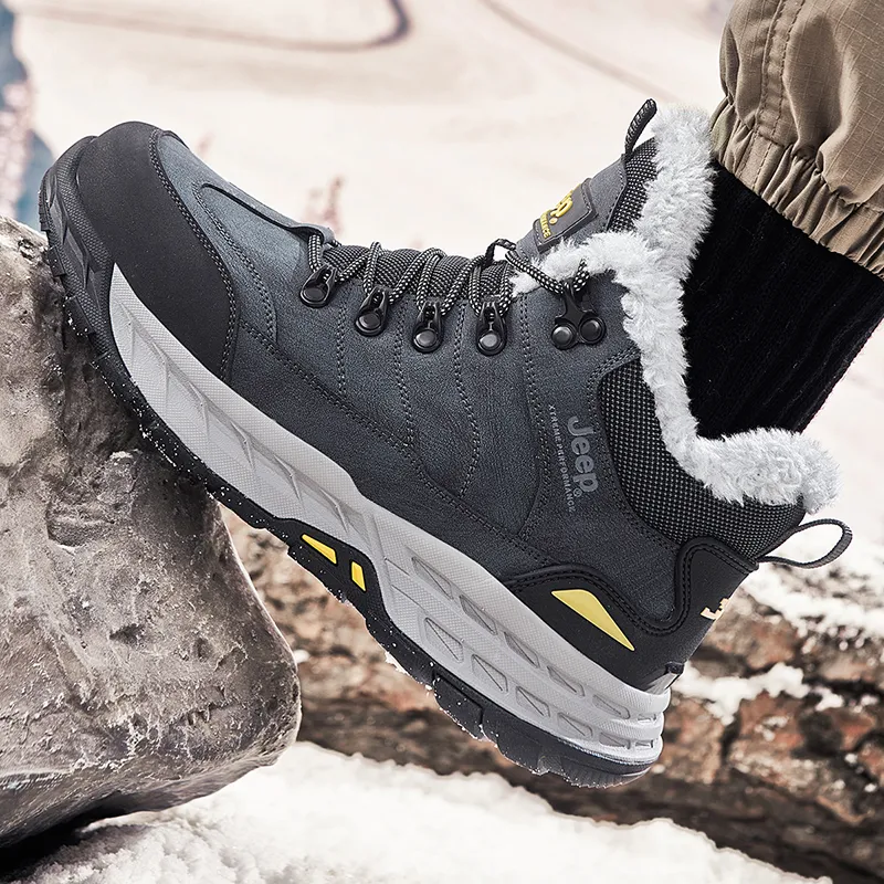 Jeep Fleece Lined Collection Warm Anti Slip And Wear Resistant Mid Top Outdoor Shoes Men's Black Gray-5