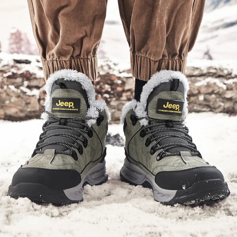 Jeep Fleece Lined Collection Warm Anti Slip And Wear Resistant Mid Top Outdoor Shoes Men's Gray-6