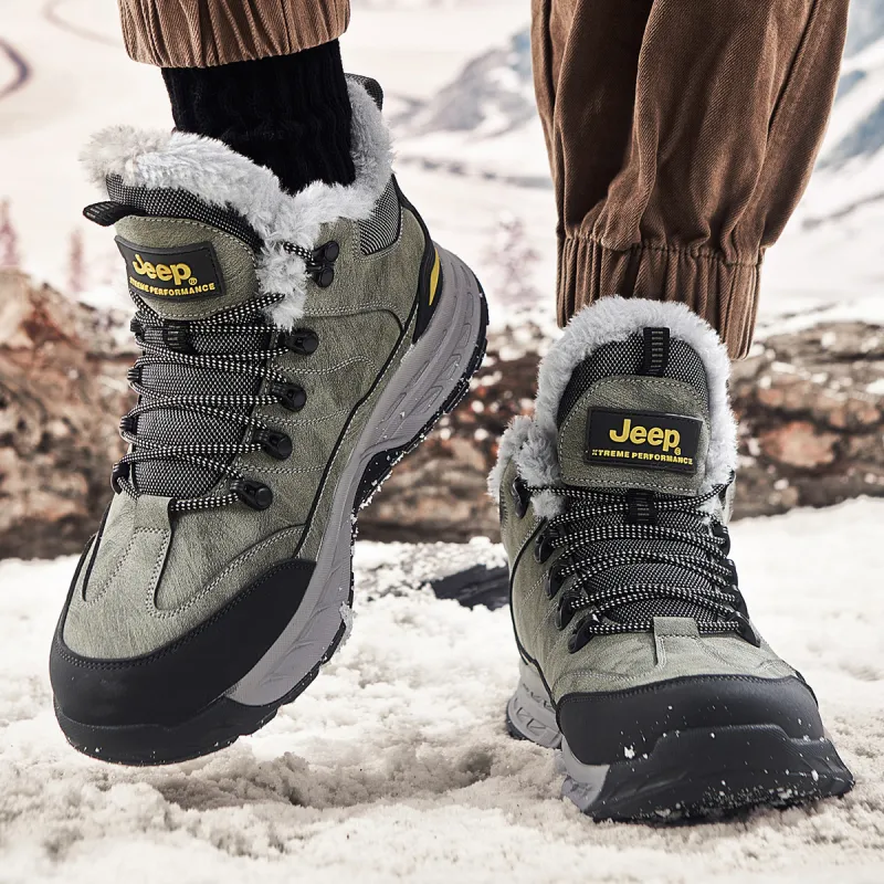 Jeep Fleece Lined Collection Warm Anti Slip And Wear Resistant Mid Top Outdoor Shoes Men's Gray-5