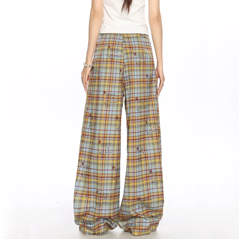 WELTER EXPERIMENT Casual Pants Unisex Yellow Blue Plaid Single Item-7