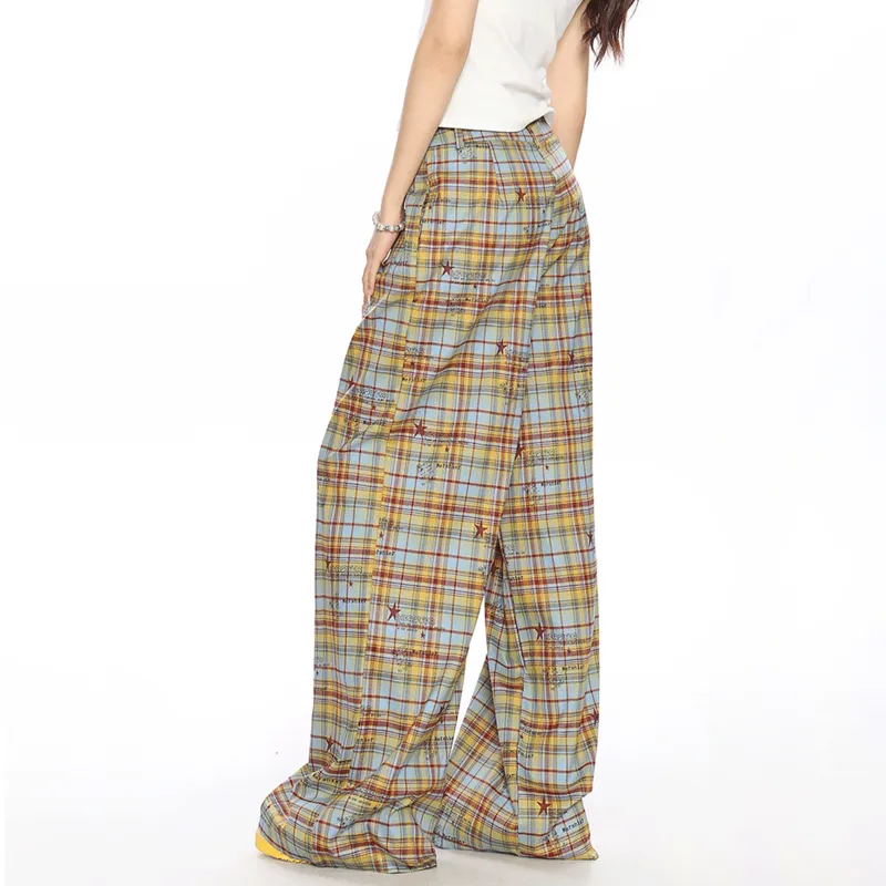 WELTER EXPERIMENT Casual Pants Unisex Yellow Blue Plaid Single Item-8
