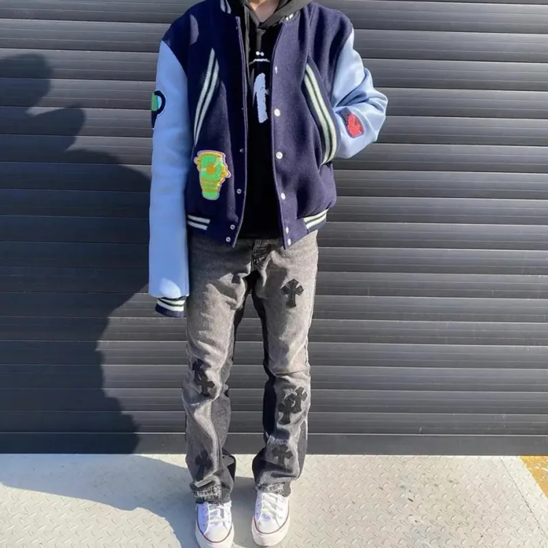 TESTUNG Baseball Jacket Unisex Navy Blue-3