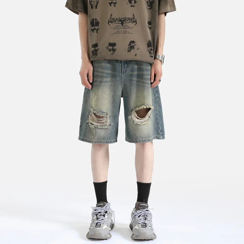 PAINT STAIN Denim Shorts Unisex-16