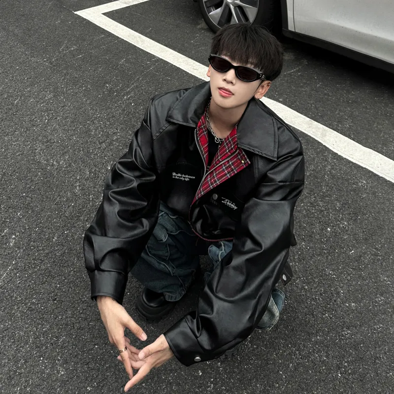 DAREASY Jackets Coats Unisex Black & Red Plaid-2