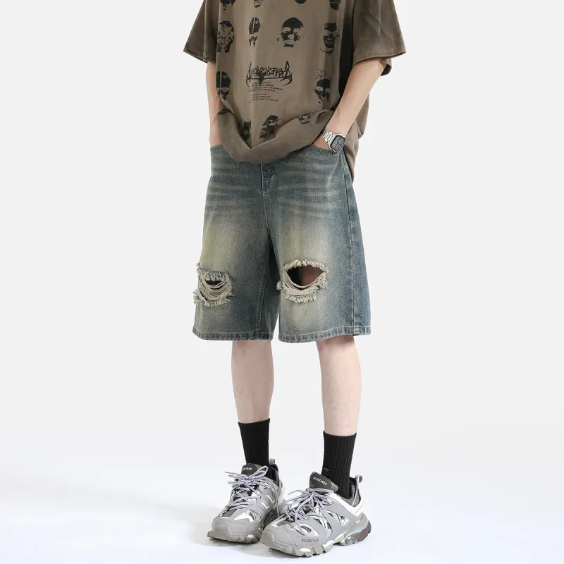 PAINT STAIN Denim Shorts Unisex-17