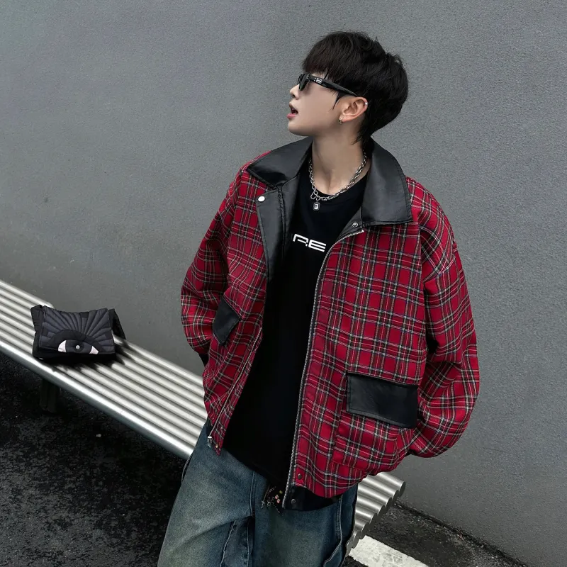 DAREASY Jackets Coats Unisex Black & Red Plaid-4
