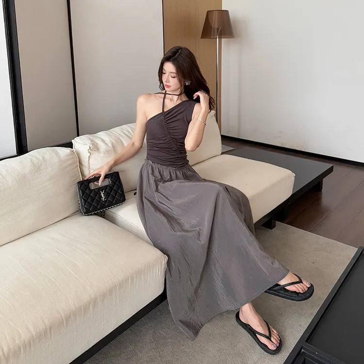 ETSE Sleeveless Dresses Women's Black Gray Color Dress-4