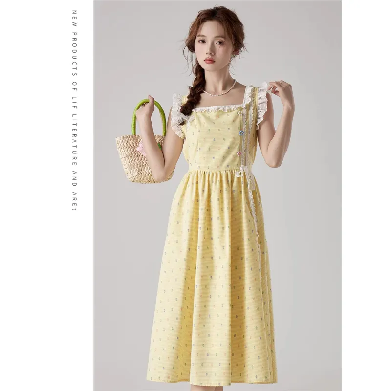 ETSE Sleeveless Dresses Women's Yellow Dress-2