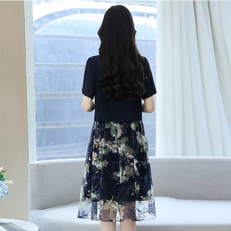 ETSE Short Sleeved Dresses Women's Navy Blue-3