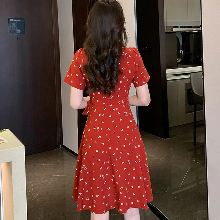 ETSE Short Sleeved Dresses Women's Red-2