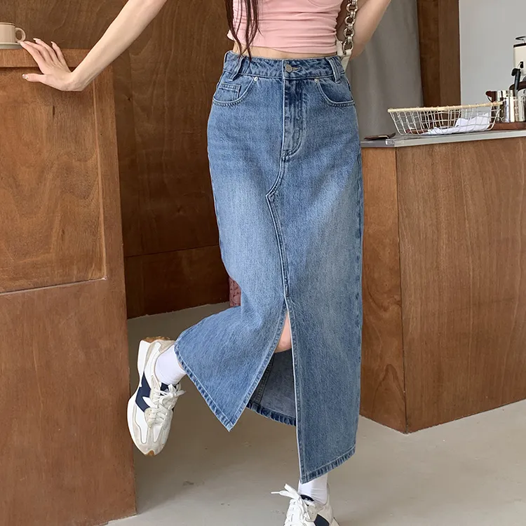 ETSE Denim Long Skirts Women's Blue-4