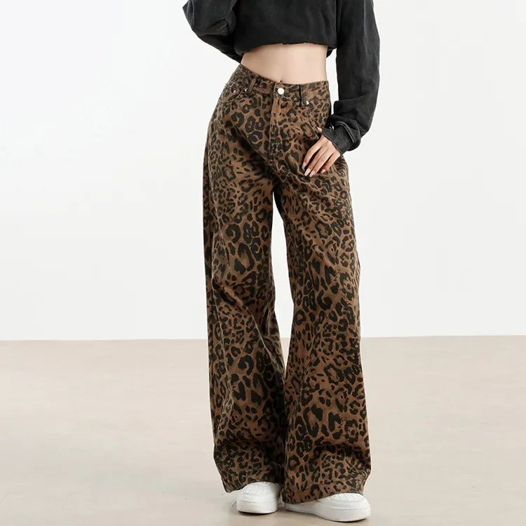 ETSE Jeans Women's Coffee Brown Leopard Print-3